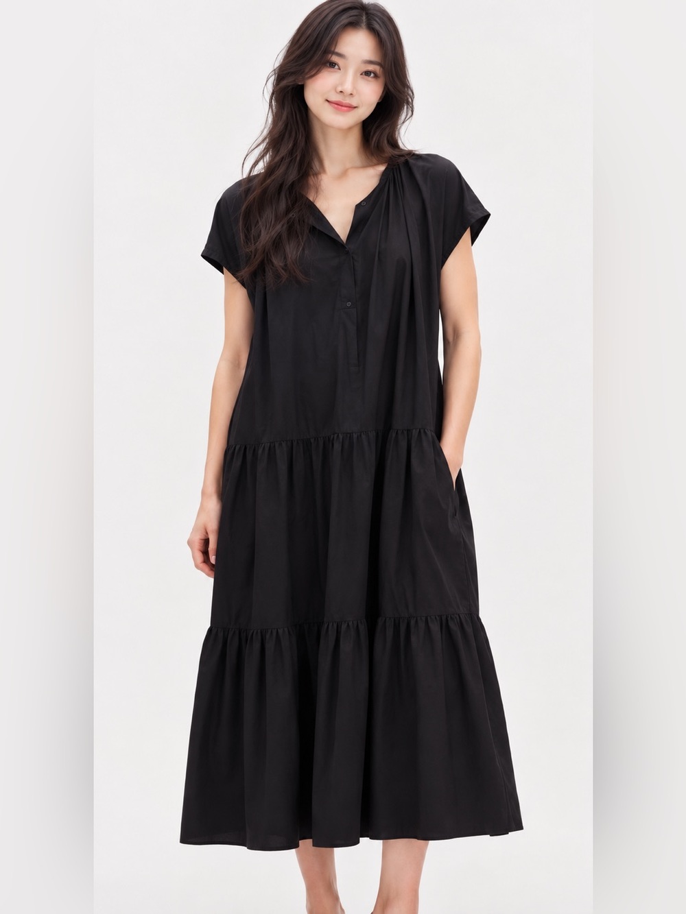 NWT COS Black Cotton Oversized Tiered Dress Size 10